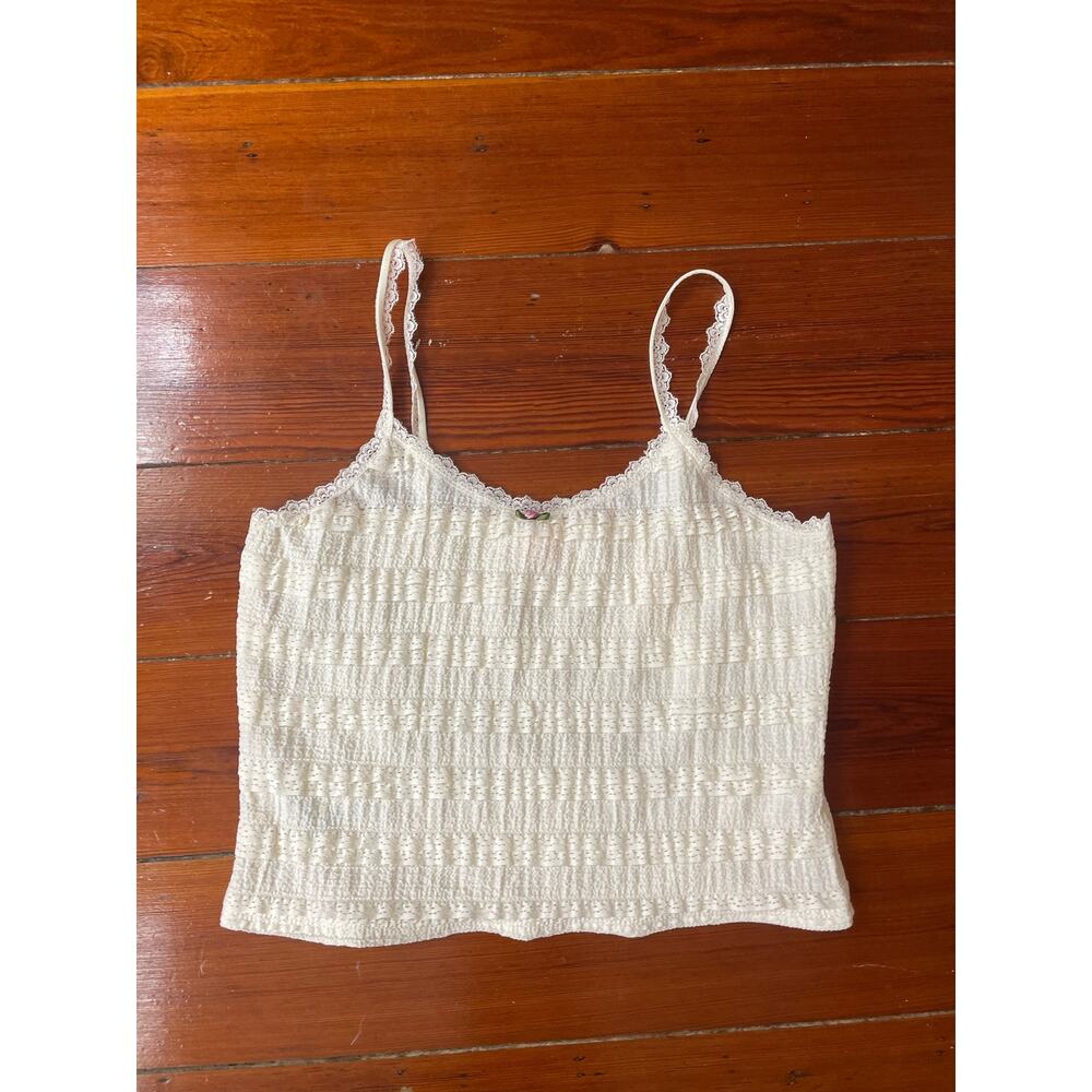 NWT Good Luck Gem Smocked Lace Cami Tank Top Ivory Cottagecore Medium